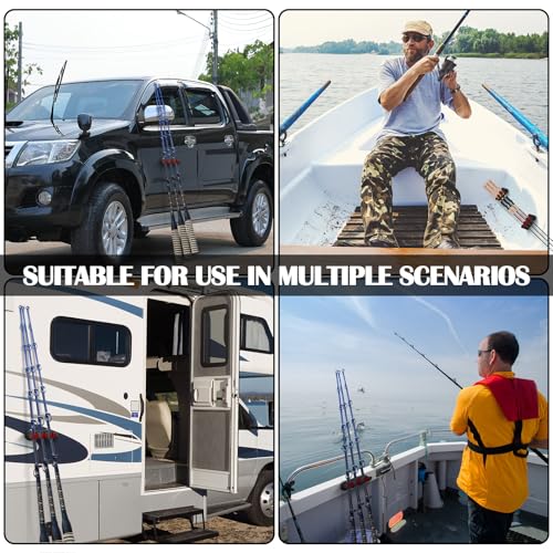 2 Pcs Magnetic Fishing Rod Holder for Car Fishing Pole Rack Vertical Rod Storage Holders for Truck Bed Boat Wall Garage Door (Red / 3 Rods)