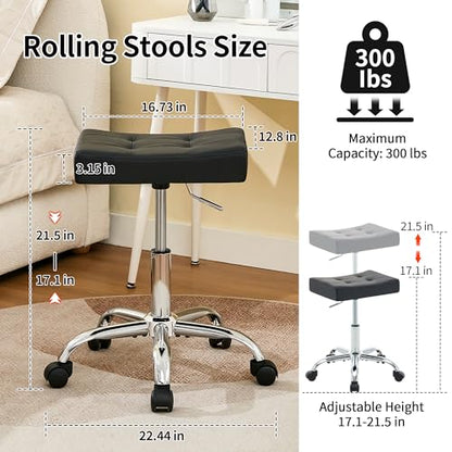 Salon Saddle Stool with Wheels for Esthetician (Black)