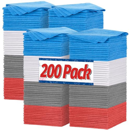 Shop Towels Microfiber Cleaning Cloth Bulk (200PK / 4 Colors)