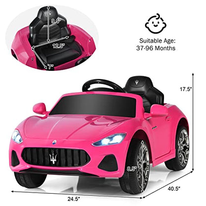 Ride on Car Pink Licensed Maserati Gbili 12V Battery Powered Electric Car with Parent Remote Control & Manual Modes (Maserati GranCabrio / Pink)