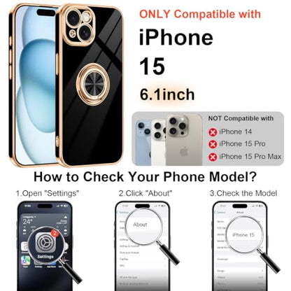 Designed for iPhone 15 Case with Ring Stand Slim Black (Black / 6.1'' iPhone 15)