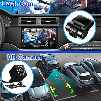 Double Din Car Stereo with Backup Camera & Dash Cam (with Carplay&Android auto + Dash Cam)