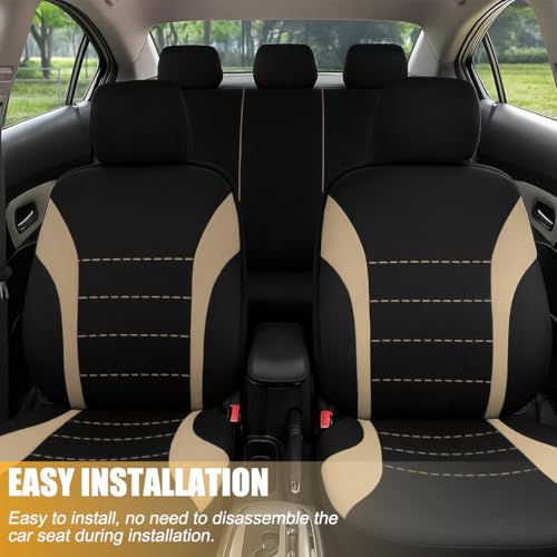Polyester Full Car Seat Cover Set with Sponge Padding (Beige/Black)