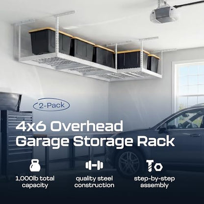 MonsterRax 2 Pack 4x6 Overhead Garage Storage Rack (White / 24"-45" Combo)