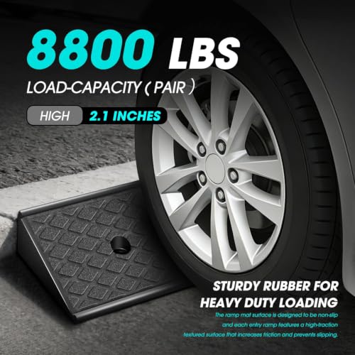 2pcs 2.1" Rise Rubber Curb Ramp Heavy Duty Loading Driveway Ramp Threshold Ramps 38.6" W x 5.9" D x 2.1" H for Loading Dock (2.1 in 2pcs)