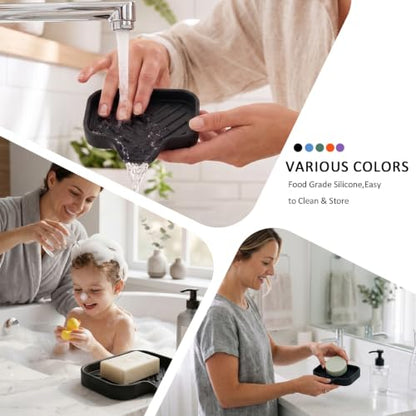 Silicone Soap Dish with Drain Spout (Black / S(4.9"×3.2"))