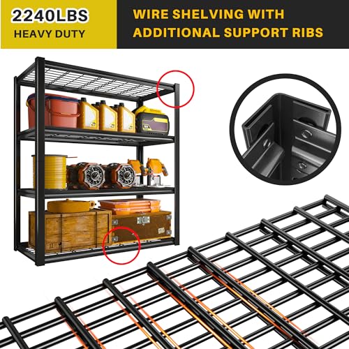 40" W Storage Shelves with Wire Mesh Panels for Garage Organization (Black)