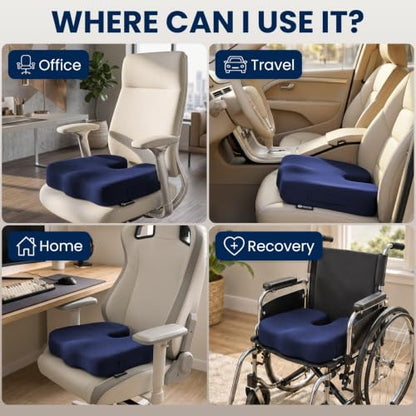Seat Cushion Memory Foam Chair Pad for Tailbone Pain Relief (Blue / X-Large)
