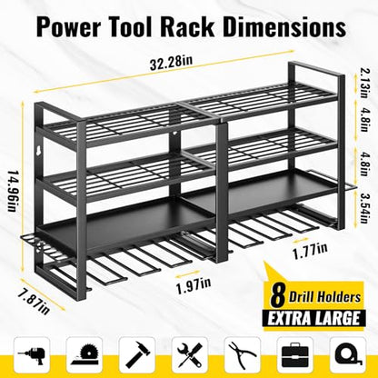 Power Tool Organizer Wall Mount (4-Tier 8 Drill Holders)
