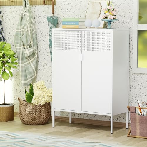 2 Mesh Door Metal Storage Cabinet with Adjustable Shelves (White / 47''H)