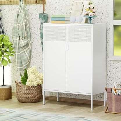 2 Mesh Door Metal Storage Cabinet with Adjustable Shelves (White / 47''H)