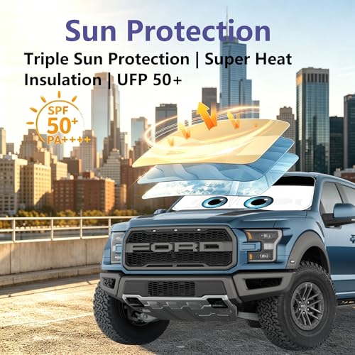 Windshield Sun Shade Compatible with Ford F150 2021 (Black / F150 (Custom Fit))