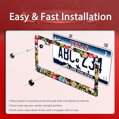 Folk Art Flowers License Plate Frame Funny Colorful License Plate Frames (Folk Art Flowers)