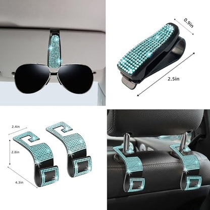 27 PCs Aquamrine Bling Car Accessories Set for Women (Aquamrine Diamond)