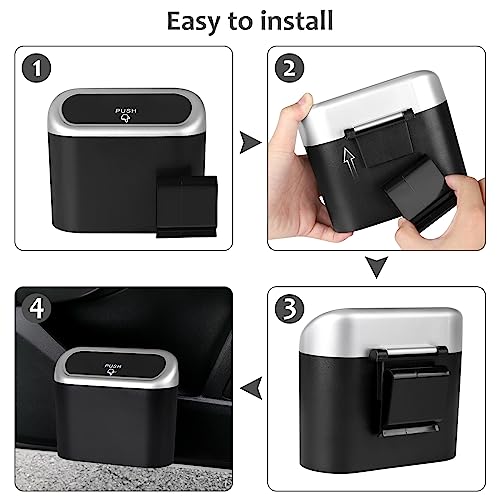 Car Trash Can with Lid (Black/Silver Lid, Black/Silver Lid)