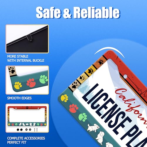 Funny Dog License Plate Frame Stainless Steel Car Accessory 6x12 Inch (Cute Dog With Paws Printed)