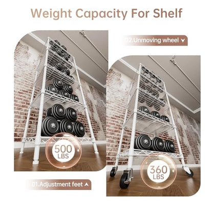 5 Small Wire Shelves Kitchen Pantry Close Home Organizers and Storage Bathroom Shelf Laundry Room Organization Adjustable Book Metal Garage Shelving Unit (White / 5-Tier 11.8"D X 17.3"W X 57.2"H)