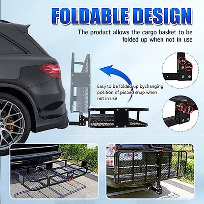 Folding Hitch Mount Cargo Carrier Hitch Rack Basket 60"*21.5"*6" Hauling Weight Capacity of 500 Lbs (60 inches)