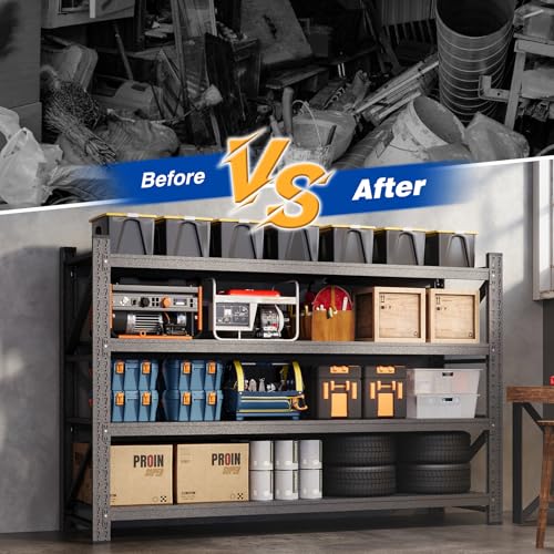 77" W Storage Shelves 9000lbs Garage Metal Shelving Heavy Duty Garage Shelves Adjustable Storage Shelves for Industrial (Black / 77" W X 24" D X 70" H)