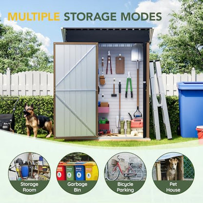 Vertical Outdoor Steel Storage Shed 5 x 3 ft (5X3FT / Brown)