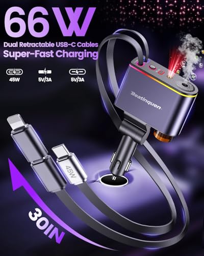 5 in 1 Retractable Car Charger USB C