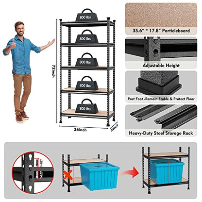 5 Tier Metal Storage Shelving Unit (36"W x 18"D x 72"H)