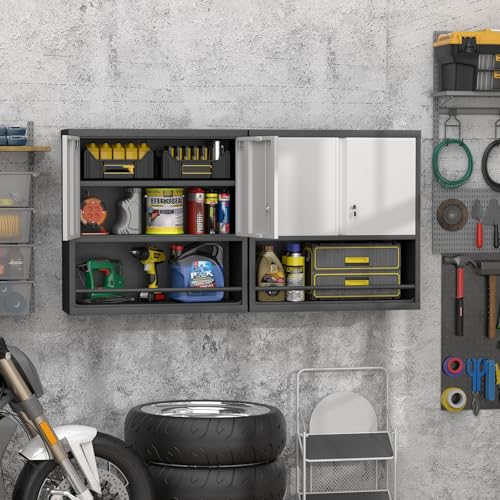31" H Metal Garage Storage Cabinets with Doors and Shelves (31"H / Black & Grey)