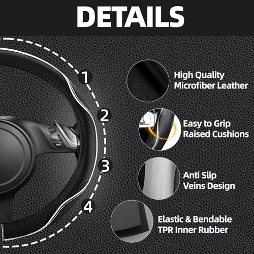 6 PCS Car Steering Wheel Cover Set (Steering Wheel Cover Set / Black with white)