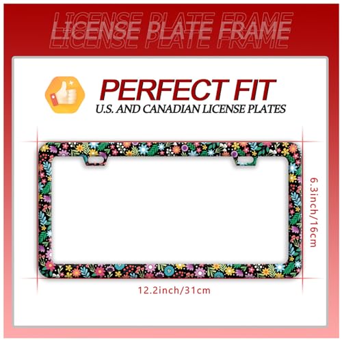 Colorful Flowers Art Stainless Steel License Plate Frame for US Cars Decor (Colorful Flowers)