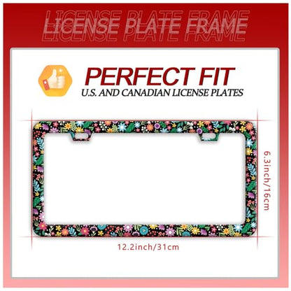 Colorful Flowers Art Stainless Steel License Plate Frame for US Cars Decor (Colorful Flowers)