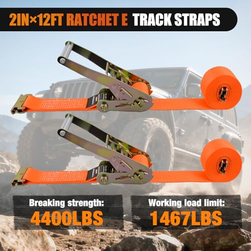 E Track Ratchet Straps 2 Pack 2" x 12' (2in x 12ft E-Track Ratchet Straps)