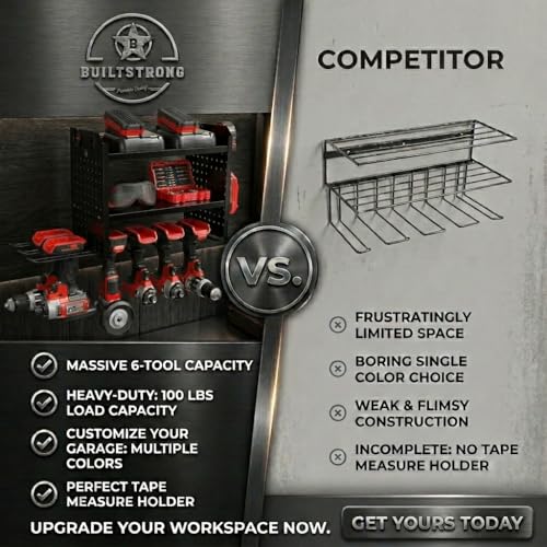 Power Tool Organizer Wall Mount (6 Drill Holder / Black)