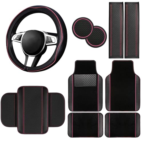 10 Pcs Car Floor Mats Full Set Car Accessories (Car Floor Mats Set / Pink Line)