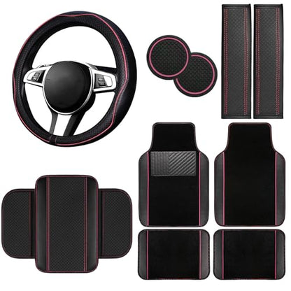 10 Pcs Car Floor Mats Full Set Car Accessories (Car Floor Mats Set / Pink Line)