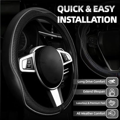 6 PCS Car Steering Wheel Cover Set (Steering Wheel Cover Set / Black with grey)