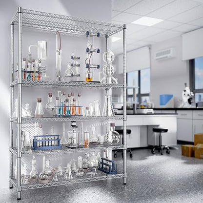 4250 LBS Garage Shelving Wide Storage Shelves 5 Tier Metal Shelves Heavy Duty Adjustable Utility Shelf Rack Chrome 17.7" D x 59.1" W x 70.4" H (5 Tier, 17.7" D x 59.1" W x 70.4" H / Chrome)