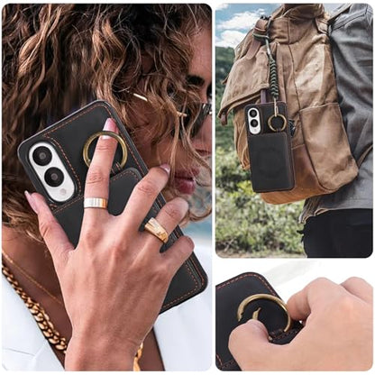 Compatible with Samsung Galaxy S25 Edge Wallet Case Screen Protector Crossbody Shoulder Strap Ring Buckle Stand Card Holder Magnetic Car Mount Phone Cover for S25Edge 25S S 25 25Edge Women Men Black (Black / for S25 edge)