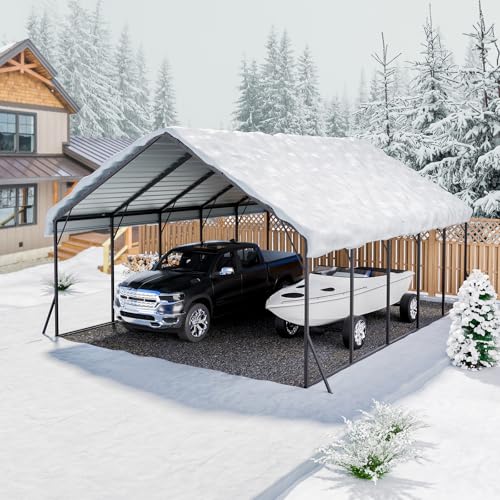 20x24 ft Heavy Duty Metal Carport (White / 20x24ft)