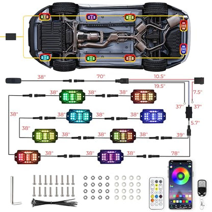 8 Pods 168 LEDs 5 Sides RGB Rock Lights for Truck (8 pods)