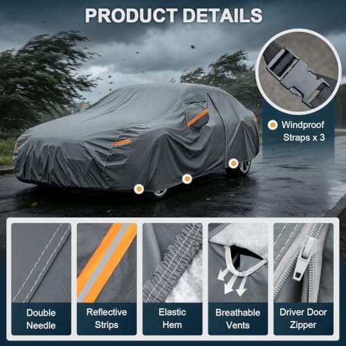 16 Layers Car Cover Waterproof All Weather for Sedan Heavy Duty (1 Sedan Car Cover / 1 Fit Sedan Length 178-185 inch)
