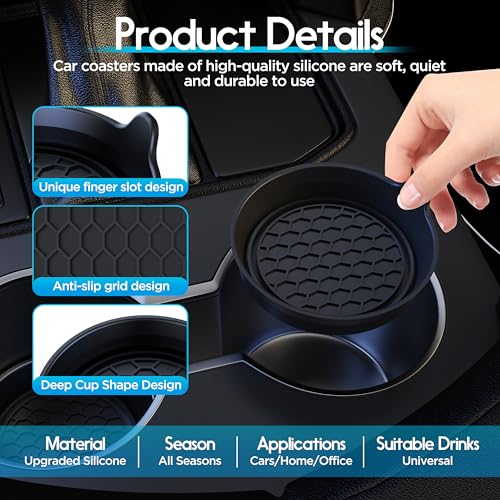 4 Pack Car Cup Coaster Silicone Spill (Black Solid / 4 Pack)
