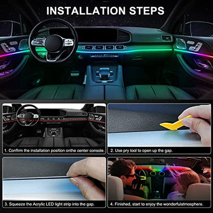 Acrylic Interior Car LED Strip Light with Wireless APP (RGB Kit - 10 in 1)