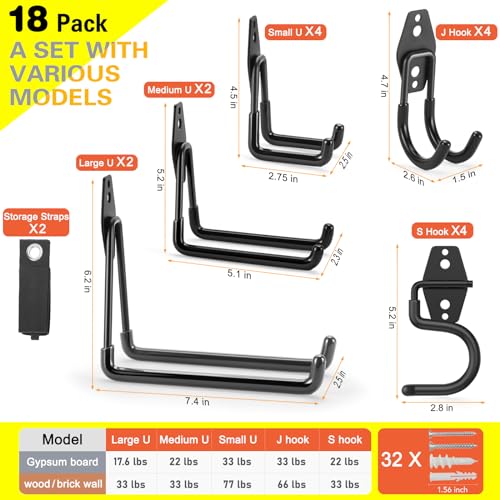 18 Pack Heavy Duty Garage Hooks (18 Pack / Black 18 pack)