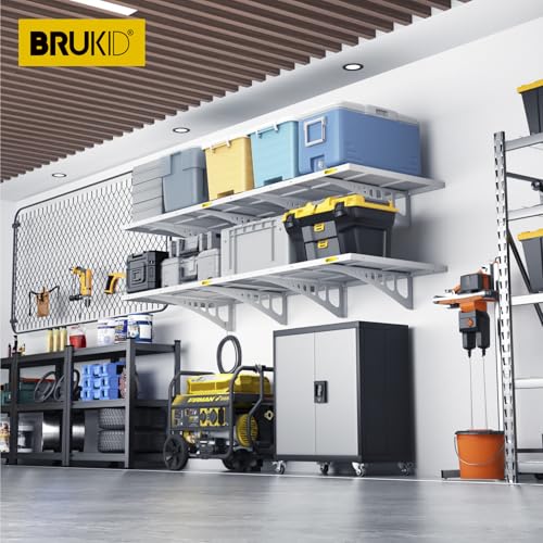 4Pack 2x3ft Adjustable Metal Garage Wall Shelving Heavy Duty Garage Storage Shelf Wall Mounted White (2x3ft-4Pack / White)
