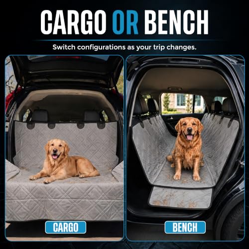 Bulldogology Dog Car Seat Cover Waterproof Heavy Duty Bench Dog Hammock Backseat Protector from Hair (Gray / Large)