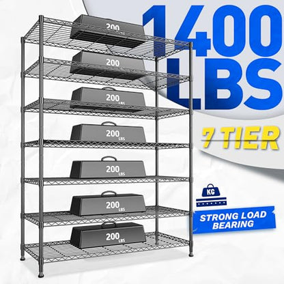 82.6" H 7 Tier Metal Shelving Unit 1400LBS Adjustable Shelves (45" W x 82.6" H x 13.5" D)
