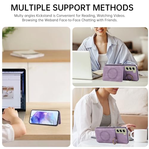 Compatible with Samsung Galaxy S21 FE 5G Wallet Case Screen Protector Crossbody Shoulder Strap Ring Buckle Stand Card Holder Phone Cover for S 21 EF S21FE5G UW S21FE 21S G5 6.4 inch Women Men Purple (Purple / for S21 FE)