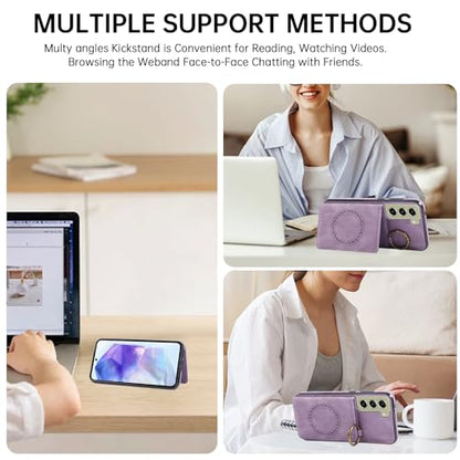Compatible with Samsung Galaxy S21 FE 5G Wallet Case Screen Protector Crossbody Shoulder Strap Ring Buckle Stand Card Holder Phone Cover for S 21 EF S21FE5G UW S21FE 21S G5 6.4 inch Women Men Purple (Purple / for S21 FE)