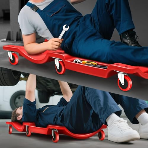 36" L X 17" W x 4.25" H Vehicle Repair Low Profile Automotive Creeper w (Red Wheel 36 Inches / 36 Inches)