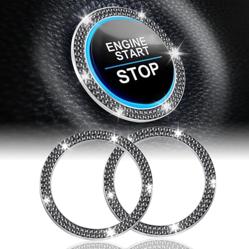 2 PCS Crystal Double Rhinestone Car Engine Start Stop Decoration Ring (Double Glossy Black)
